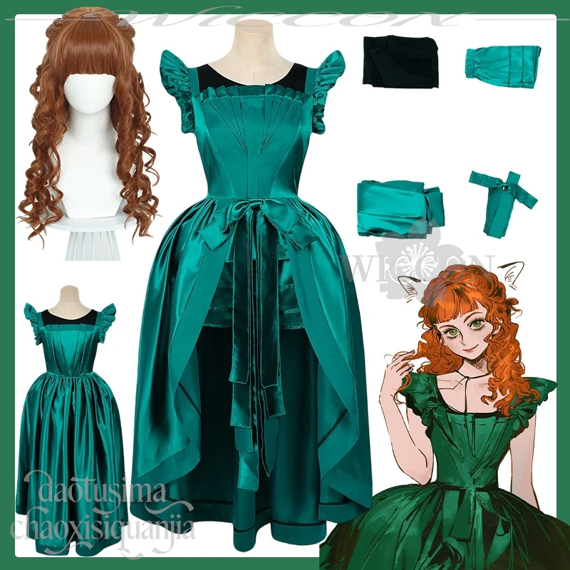 Agnes Cosplay Anime Movie Wed Classical Lolita Ball Dance Uniform Green Sleeveless Silk Long Dress Halloween Christmas Party Cos