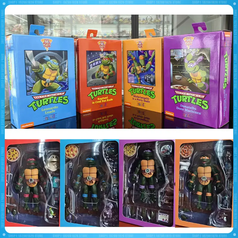 

In Stock Original Neca Turtles Pizza Club Raphael Leonardo Michelangelo Donatello Anime Action Figures Statue Model Toys Gifts