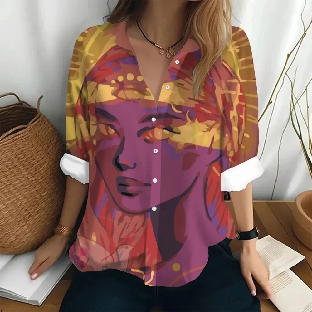 Camicia a maniche lunghe da donna hawaiana stampa digitale 3D pittura a olio astratta arte Top camicia elegante da donna moda donna allentata