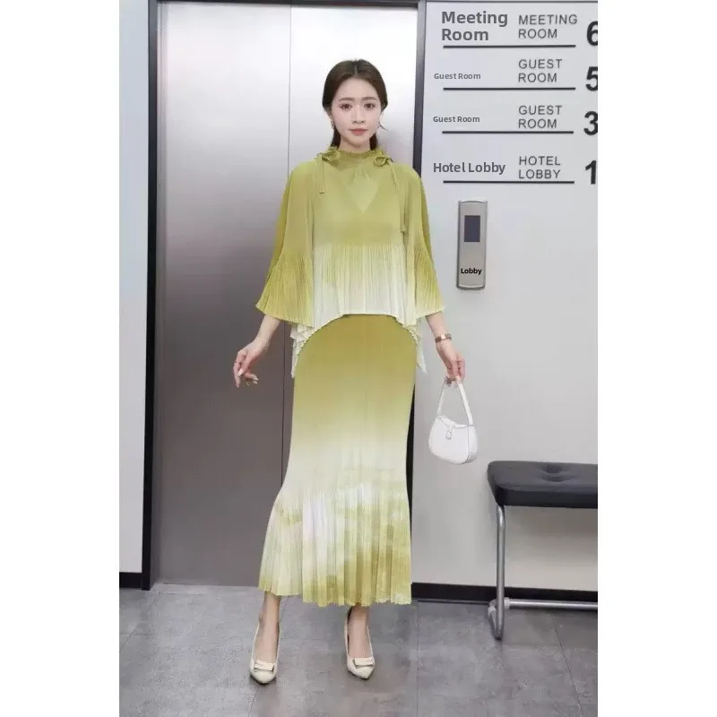 Street Sle geplooide Svel Dr met string losse pasvorm groot formaat dames Faion Bell Sve print set 2025, zomer