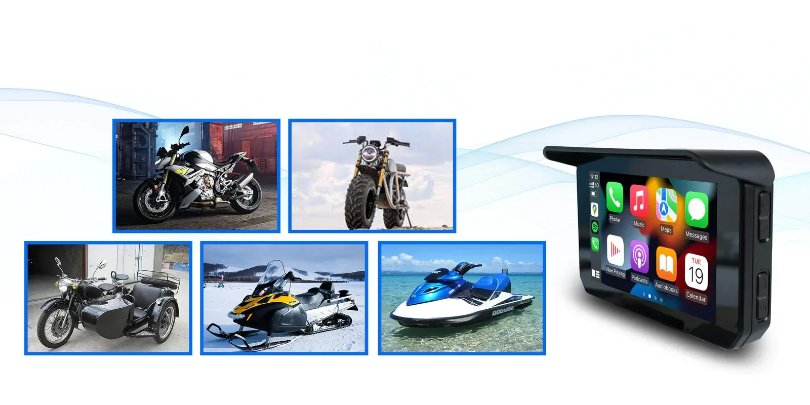 Navigazione GPS portatile per moto da 5 pollici IP67 Supporto impermeabile Carplay e connessione wireless automatica Android con WIFI BT FM