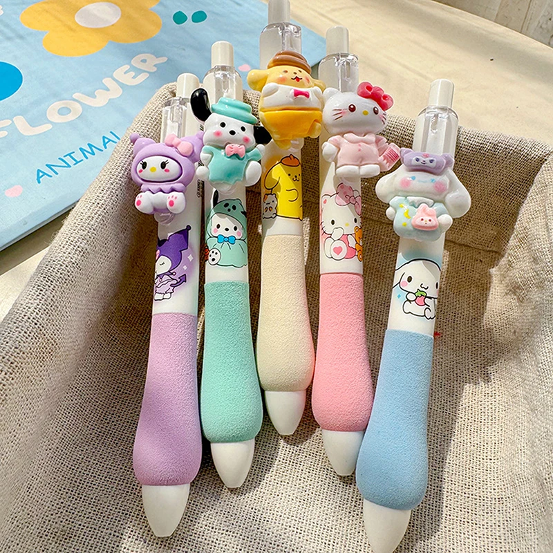 1pcs Sanrio Hello Kitty Kuromi Decompression Gel Pen Cartoon Pen Cinnamoroll Anime St Head Quick-drying Black Student Stationery