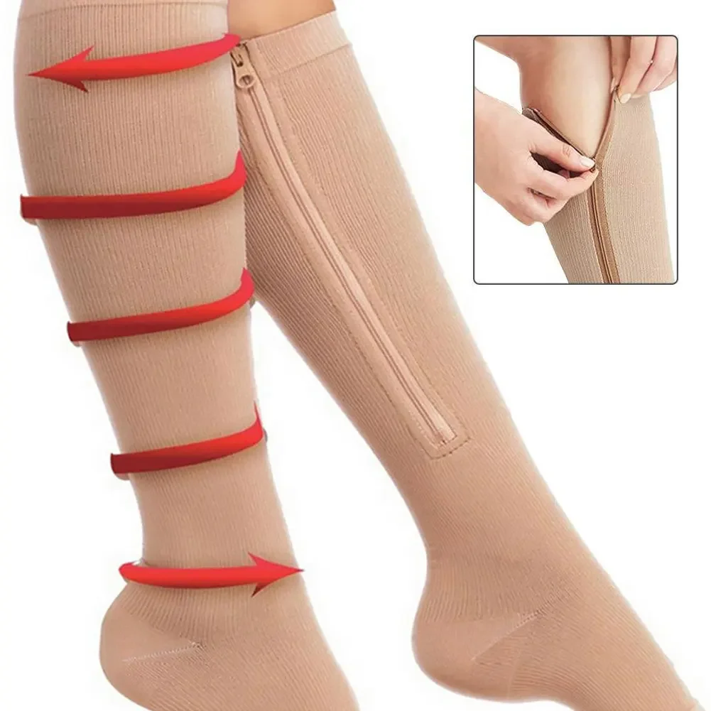 1Pair Zipper Compression Sock Women Men High Elasticity Nylon Open Toe Pressure Stocking for Edema Varicose Veins Sock