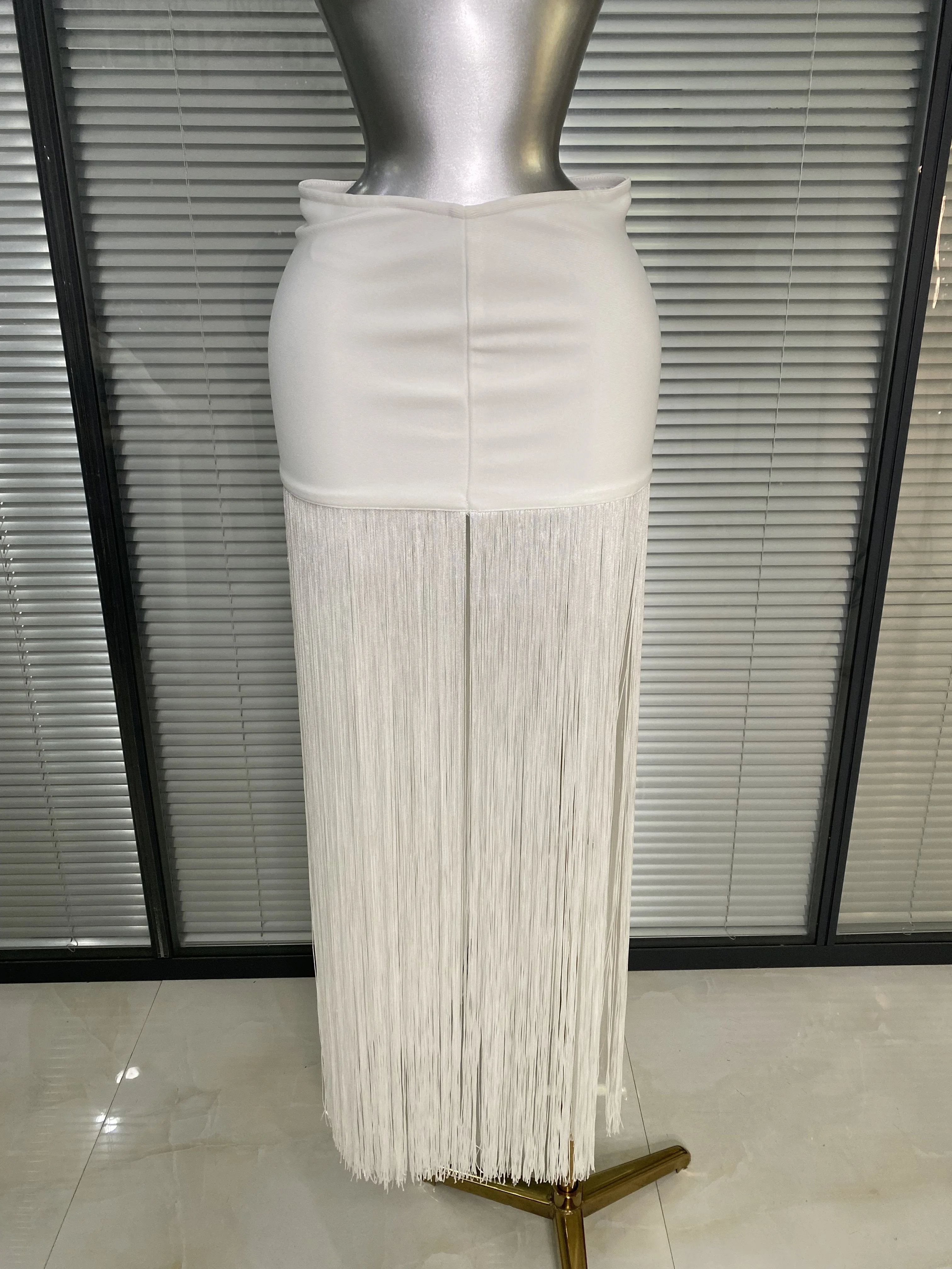 High Waist Bodycon Pencil Skirt with Long Tassel Split Design Elegant Evening Party Club Outfit Slim Fit Hip Wrap Skirt