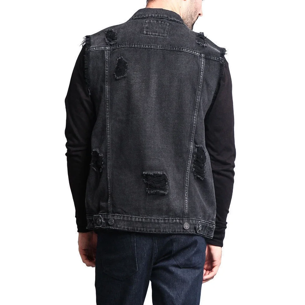 2023 Spring Summmer New Mens Denim Vest Ripped Jean Jacket Coats Waistcoat Men Sleeveless Jacket Male Tank S-Xxl