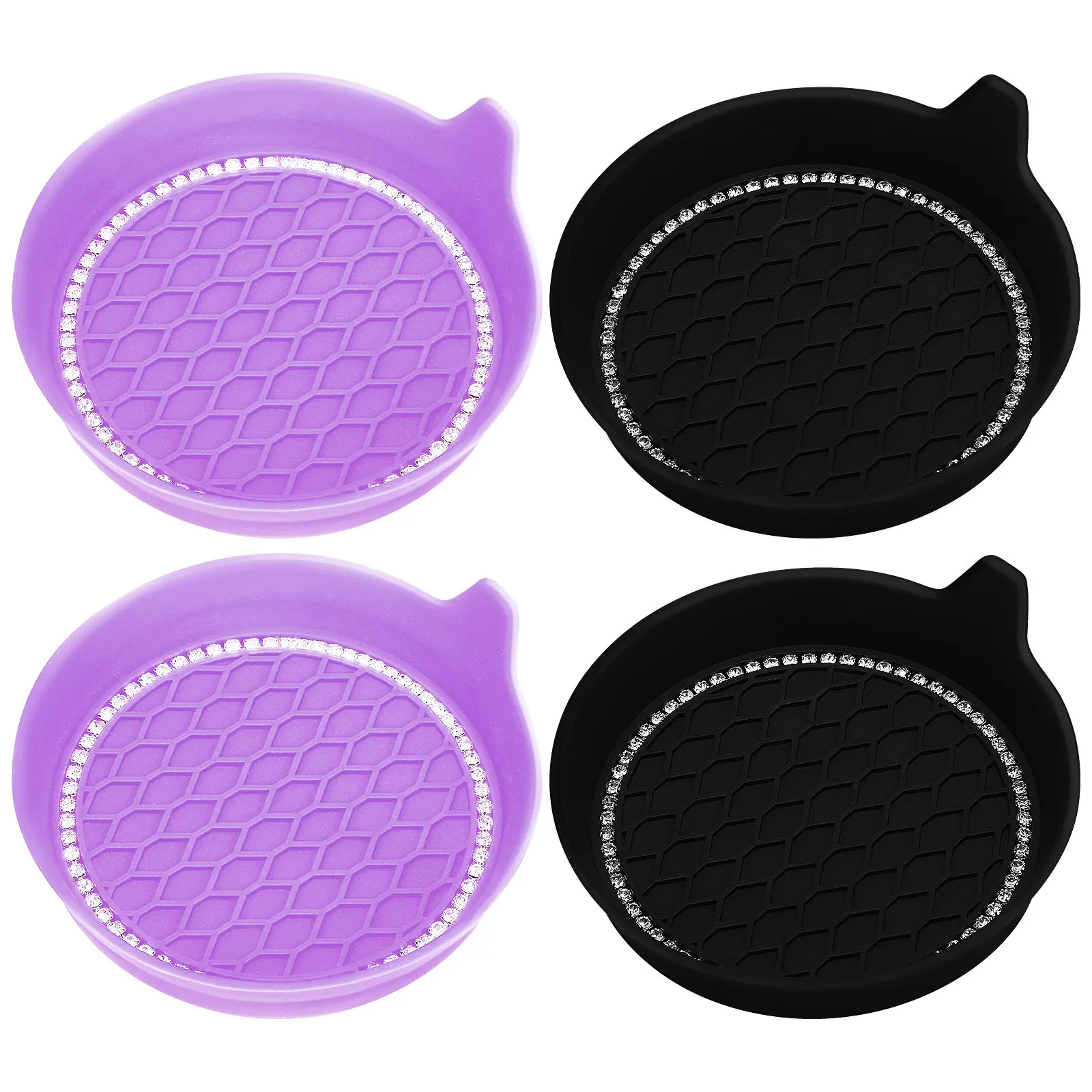 

Набор из 4 силиконовых подставок для стаканов с блестящими стразами, универсальные, для автомобиля, декор для держателя напитков в салоне авто