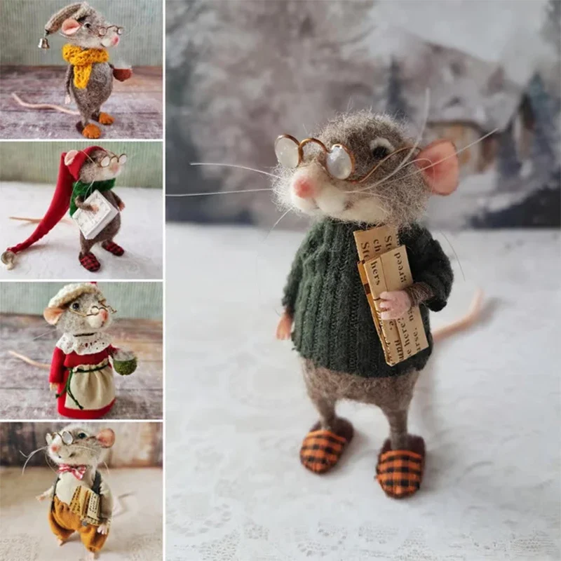 Mouse Doll Christmas Needle Felted Mouse Craft Decorations Christmas Ornaments Cute Needle Felted Mouse Handmade Wool Felted