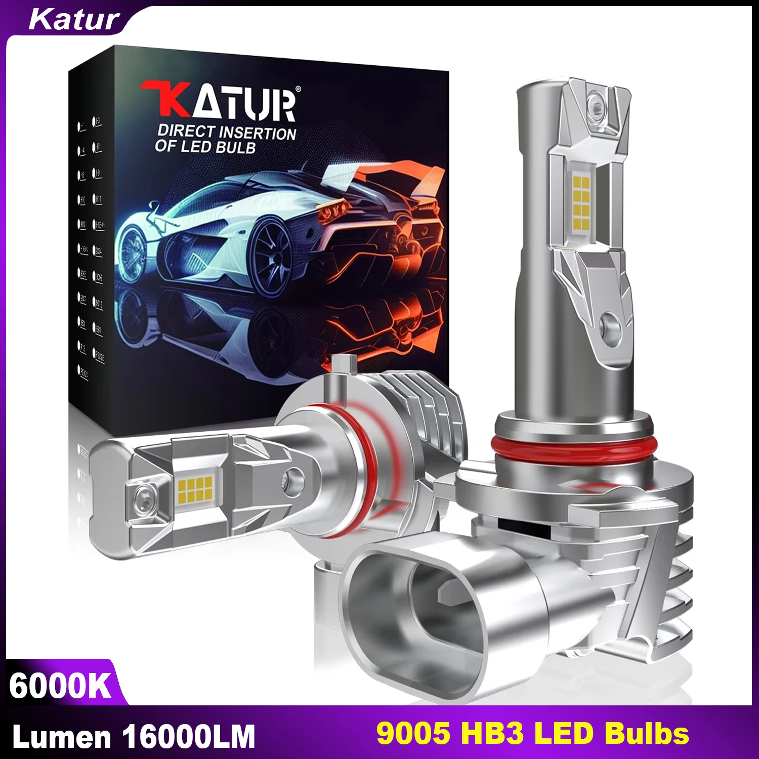 Katur 2x 9005 HB3 LED Headlight Bulbs Fanless Silent Design Car LED Light Canbus 16000lm Plug and Play For Honda CRV 2007~2023