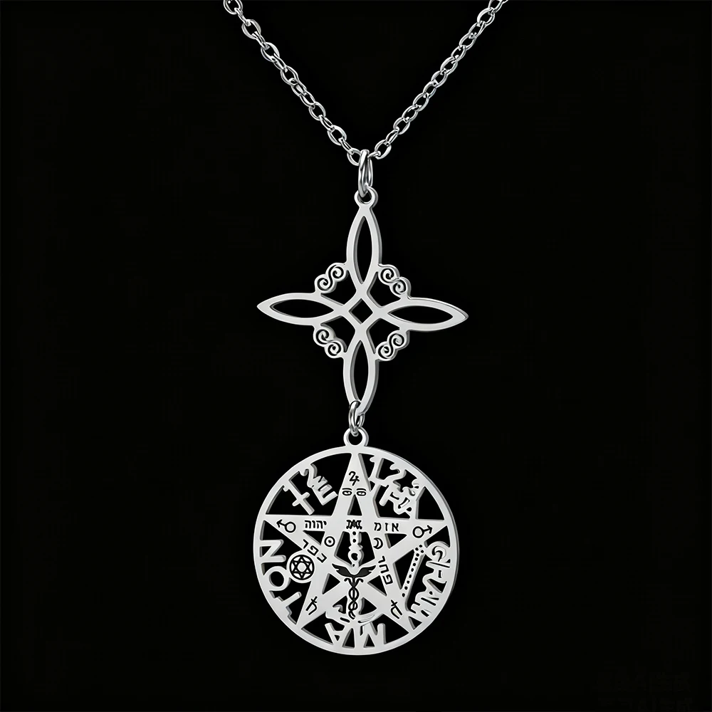 HIPEE-collar de tetragrammatón con pentagrama y nudo de bruja, joyería de doble protección de acero inoxidable