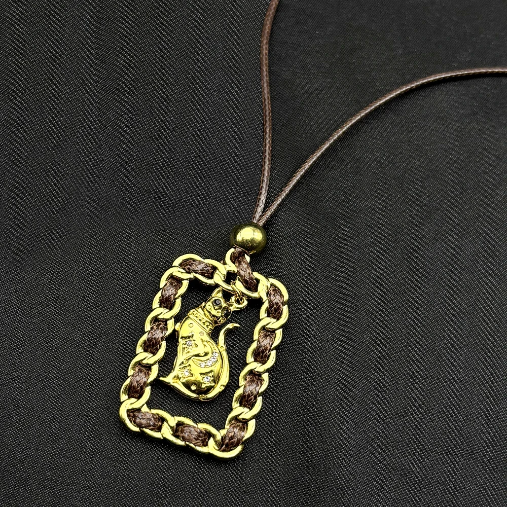 

Lucky Wealth Cat Square Sign Chain For Women Men Stainless Steel Gold Color New Trend Moon Kitty Clavicle Choker Jewelry Gifts