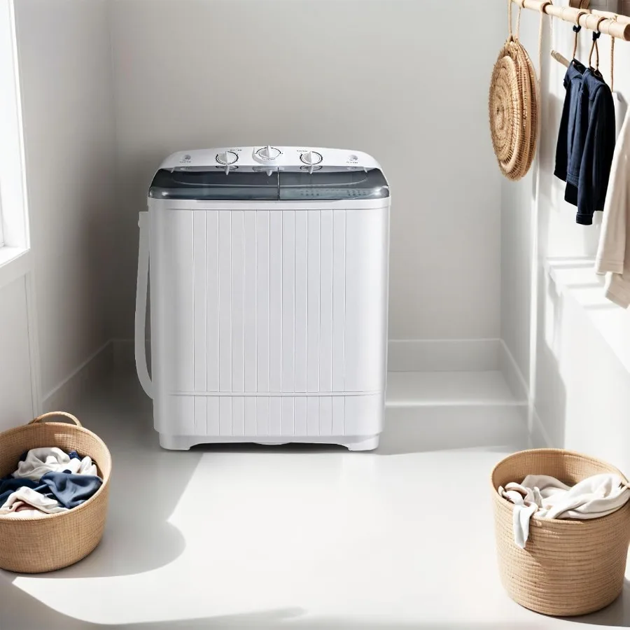 Mini machine à laver portative à double baignoire de 22 lb avec étendoir et 10 cintres, lave-linge de 13 lb, petite lave-linge Spinner de 9 lb avec