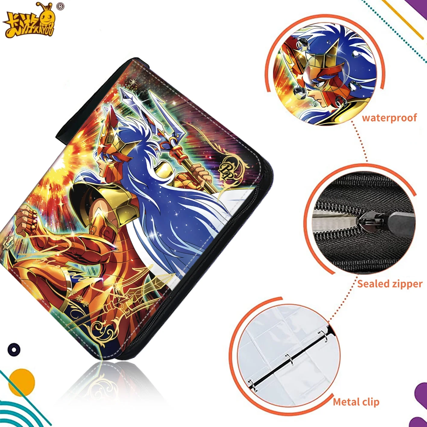 

900pcs Saint Seiya Card Binder 9 Pocket Large Capacity Leather with Zipper Game Cards Storage Case Holder Collection Album