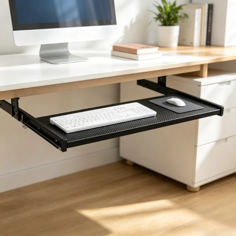 Under Desk Slide Rail Mount with Height Adjustable Bracket for Office & Home Computer Desk UsePull-Out Keyboard Tray,