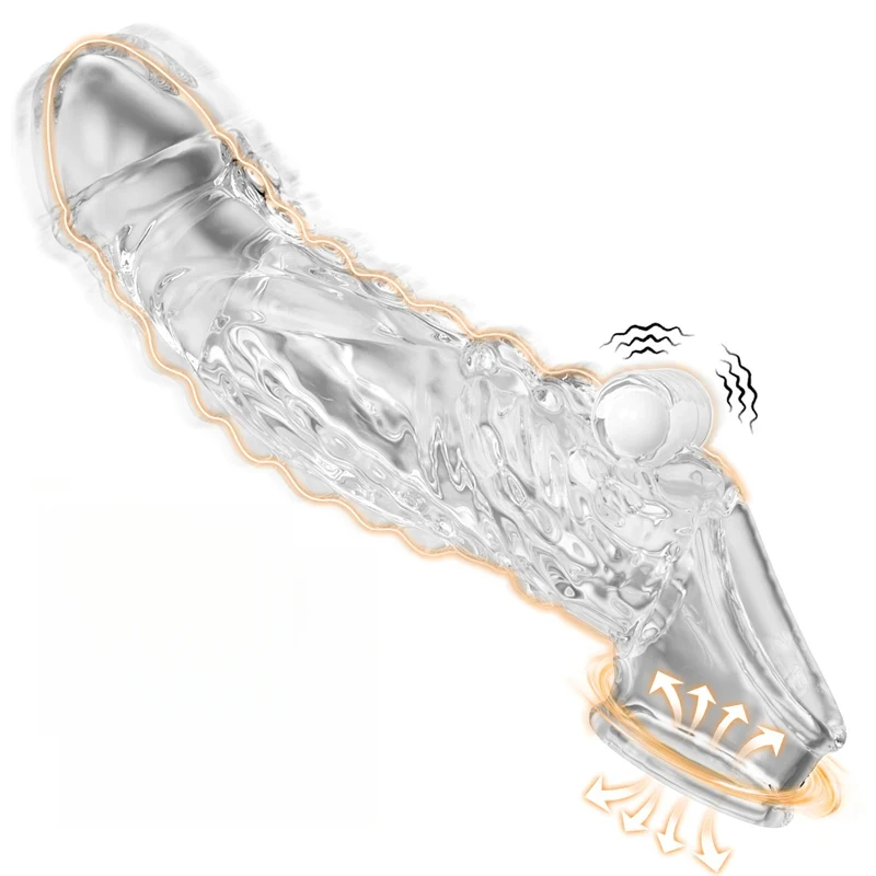 Reusable Penis Enlargement Vibrator Penis Extender Sleeve Sex Toys For Men Adult Delay Ejaculation Cock Ring Vibrator Condom