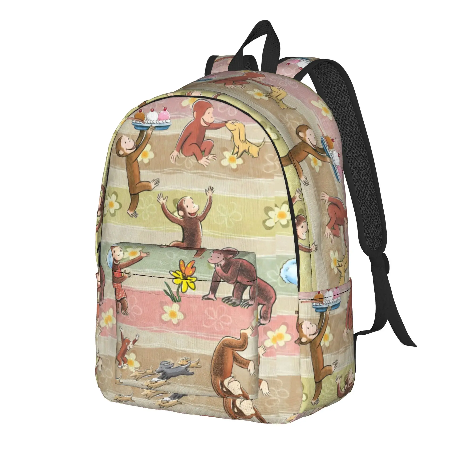 Curious George Monkey Cartoon Fashion Backpack Sports High School Business  Daypack for Men Women Laptop Computer Shoulder Bag