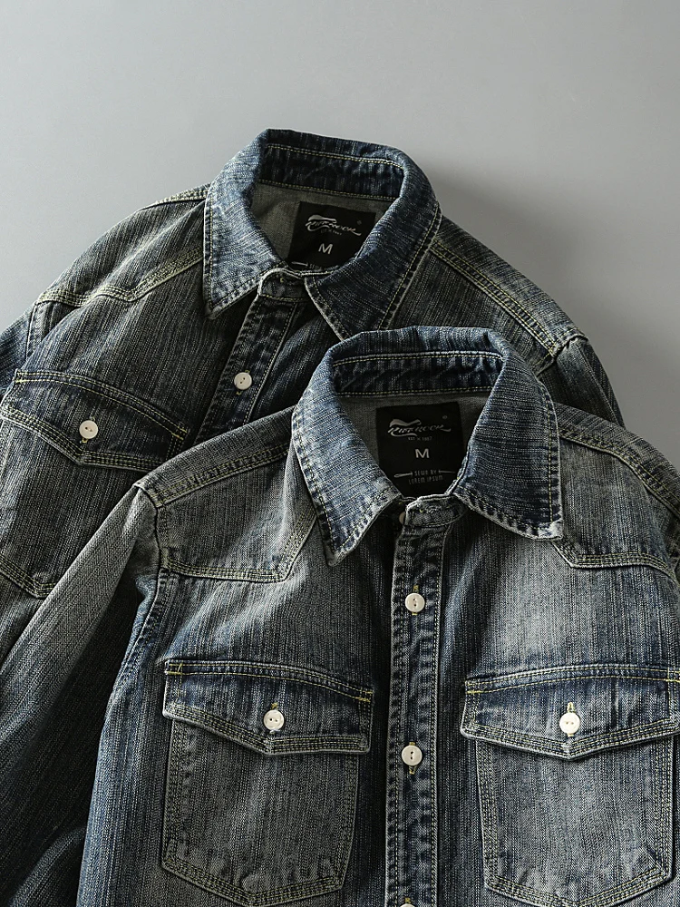 

Ретро джинсовая куртка-жакет для мужчин на весну-осень с воротником, в американском стиле, повседневная, рабочая, классический винтажный образ