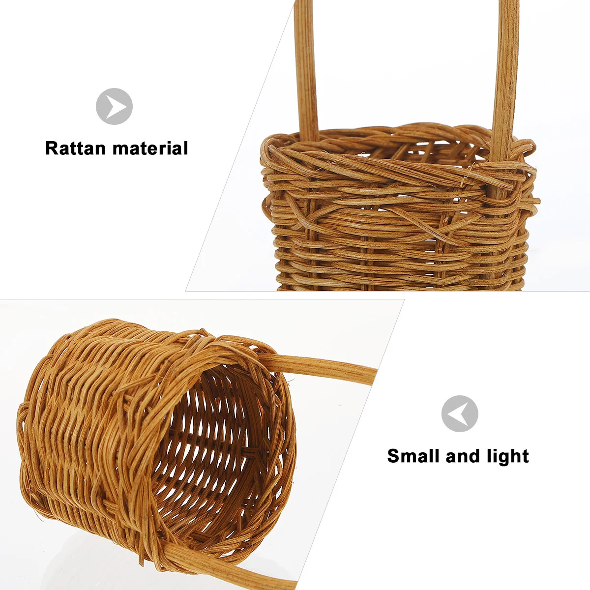 

Mini Round Shape Rattan Weaving Basket Portable Handle Rustic Wedding Flower Decoration Picnic Party Storage Crafts Rattan