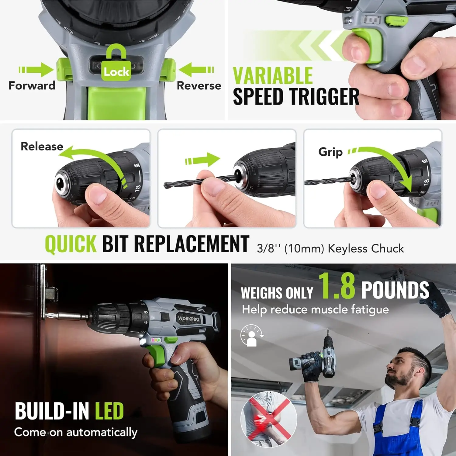 مجموعة أدوات الحفر اللاسلكية مكونة من 108 قطعة مع بطارية 12 فولت، وسرعة متغيرة وظرف بدون مفتاح لمشاريع المنزل اليدوي