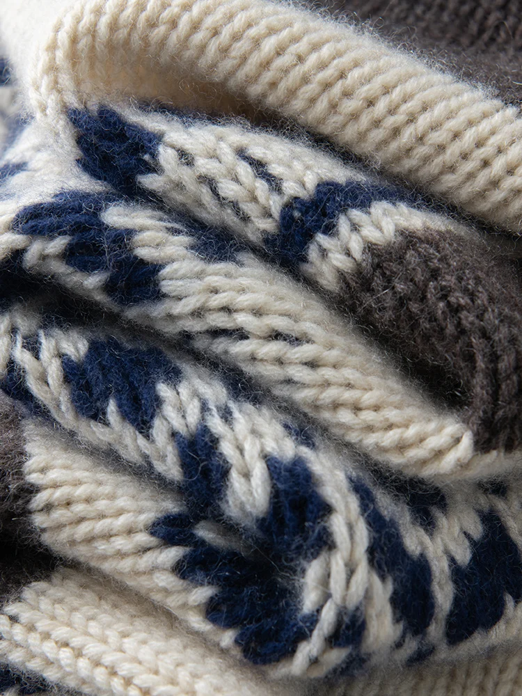 ADDONEE automne hiver femmes 100% pull en cachemire col rond pull juste île Jacquard Style cachemire tricots épaisseur tissu