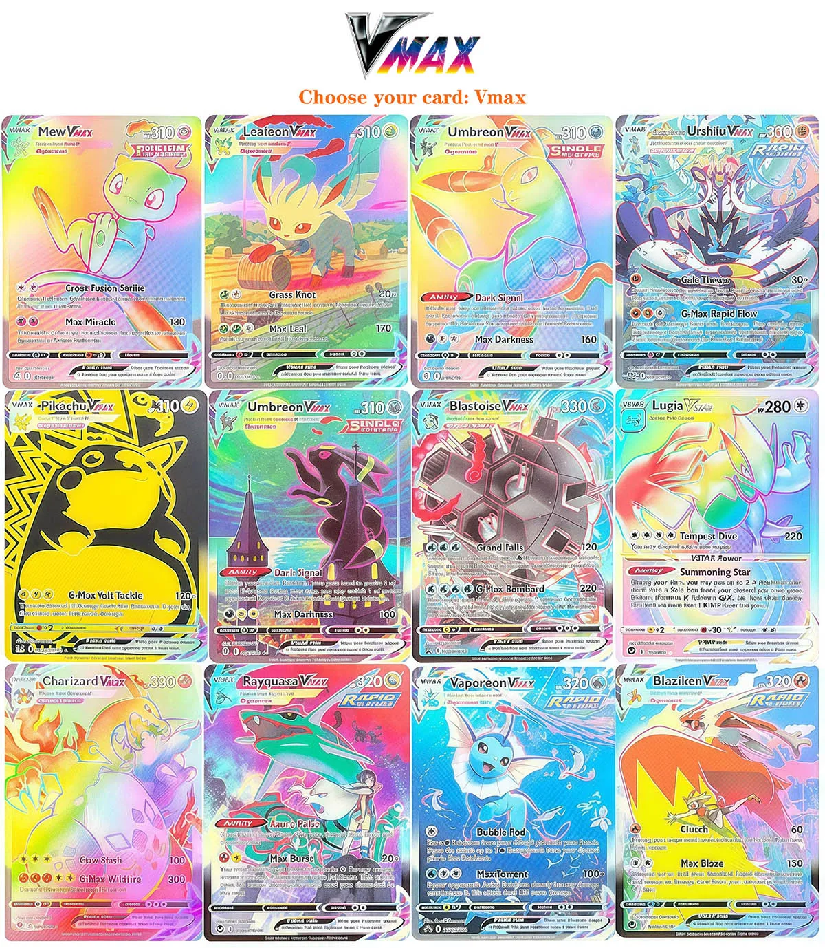 

Foil PKM Proxy Cards Vmax Charizard Pikachu Blaziken Mew Umbreon Vaporeon Deoxys Game Collectible Trading Card for PTCG Battles