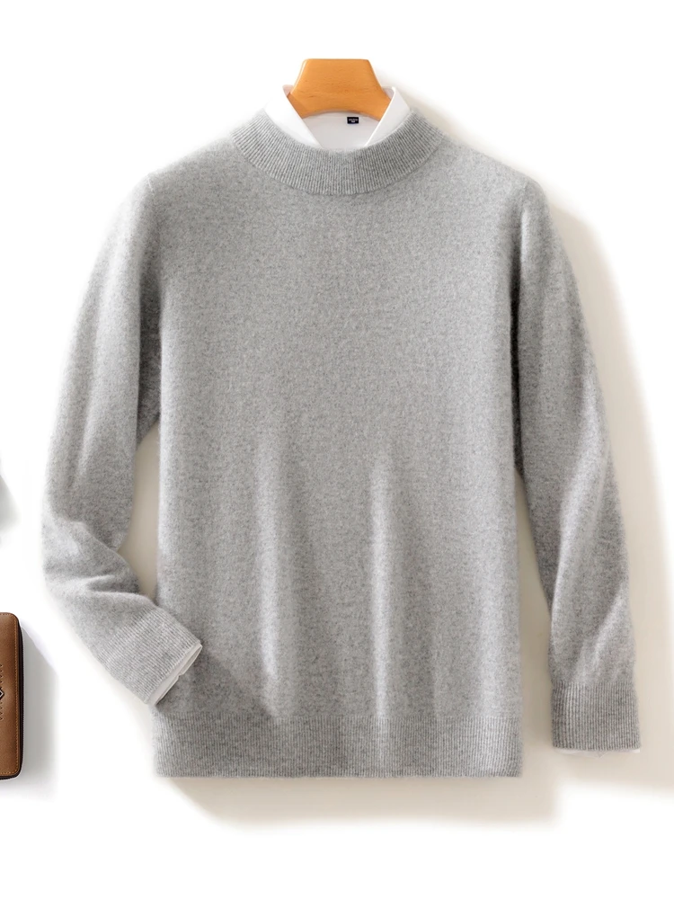 New Men Mock Neck Pullover Autumn Winter  Smart Casual Sweater 100% Merino Wool Knitted  Basic Style Soft Warm Knitwear Tops