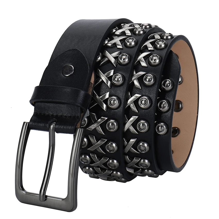 

men casual genuine leather belt designer studded belts punk hip hop dress pin buckle strapon womens rivets waistband trendy sash