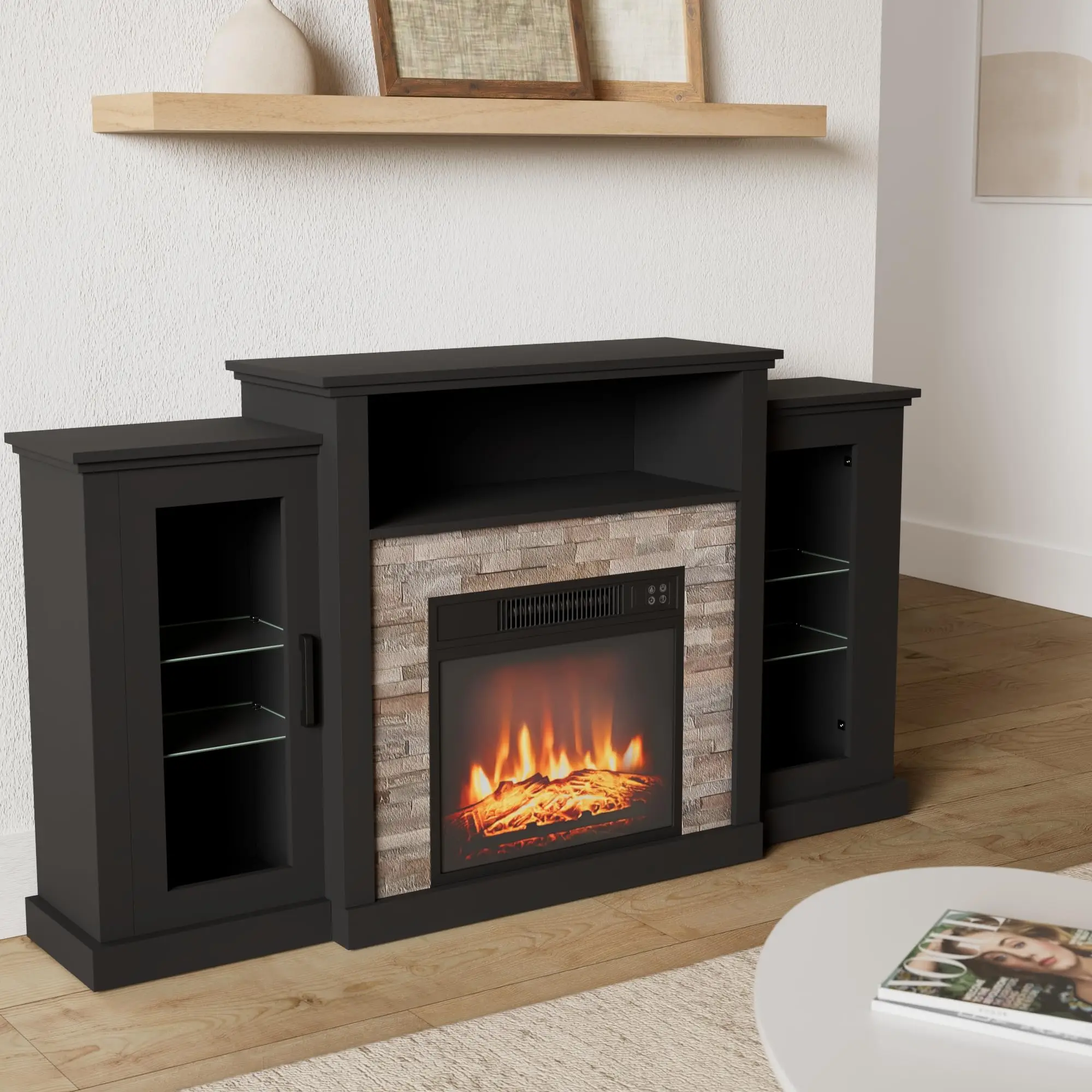 Electric Fireplace TV Stand for TVs Up to 65 Inches, 18-inch Fireplace Insert with APP Control, Remote Control, 16