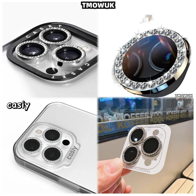 

For IPhone 16 15 14 Pro Max Plus 13 12 11 Pro Max Mini Sparkling Diamond Lens Screen Protector Case