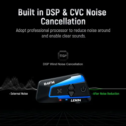Imagen 2 del producto Marca Lexin LX-B4FM-X para 10 conductores intercomunicador motocicleta Bluetooth casco auriculares BT Moto Intercomunicador con Radio FM
