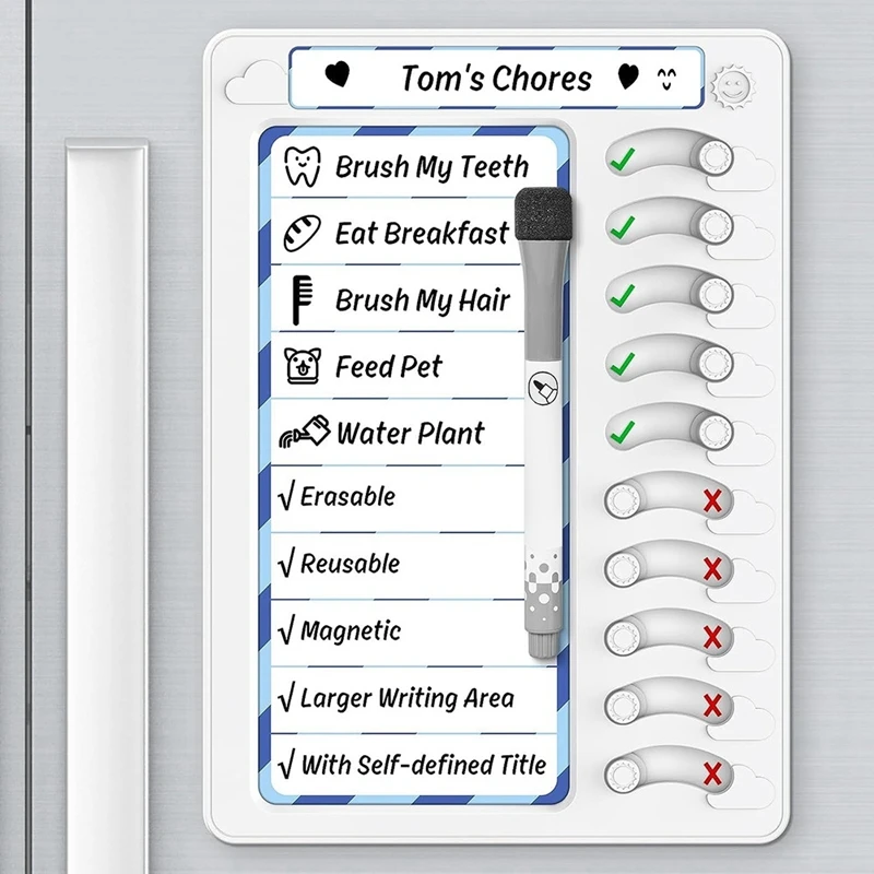 Tabla de tareas borrable para niños, tabla de planificación de tareas de rutina con pegatinas magnéticas, imán de refrigerador duradero