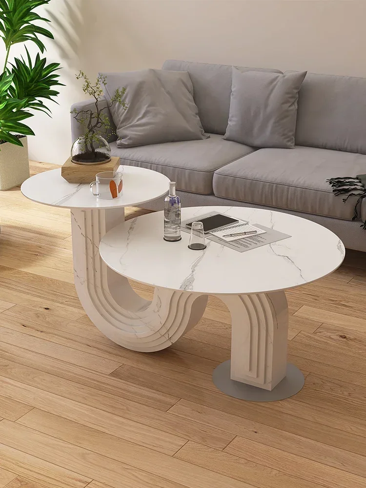 Light Luxury Stone Plate Coffee Table Living Room round Balcony Creative Height Side Table