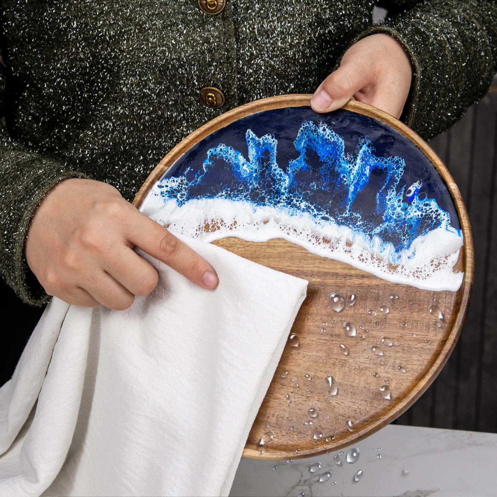Ocean Wave Resin Acacia Wood C - Bamboo Cutting Board ulasan dan harga