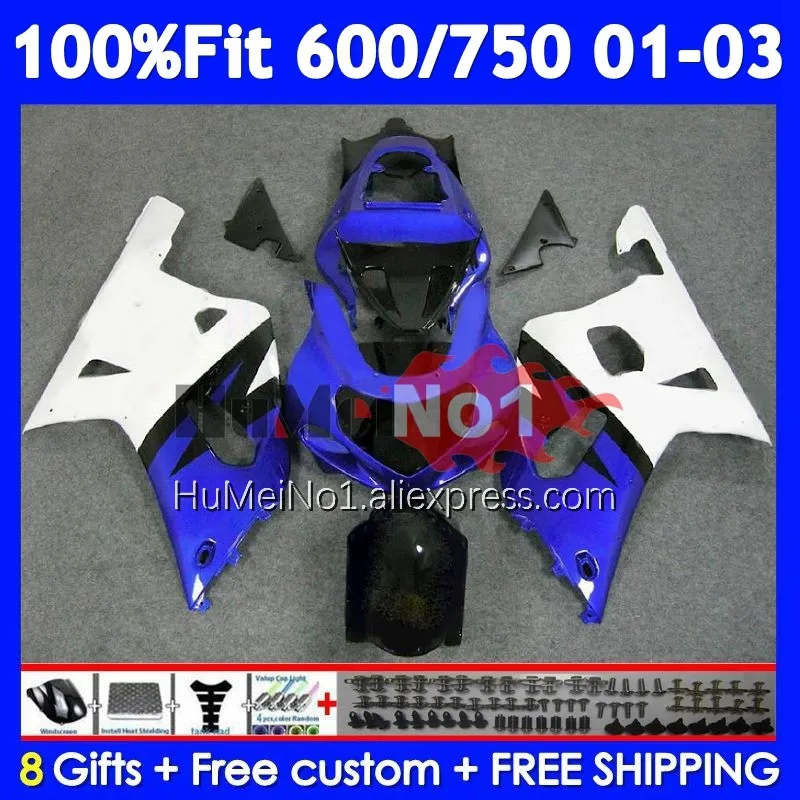 OEM Body For SUZUKI GSXR 600 750 White blue CC K1 GSXR600 102No.14 GSXR-600 GSXR750 01 02 03 2001 2002 2003 Injection Fairings