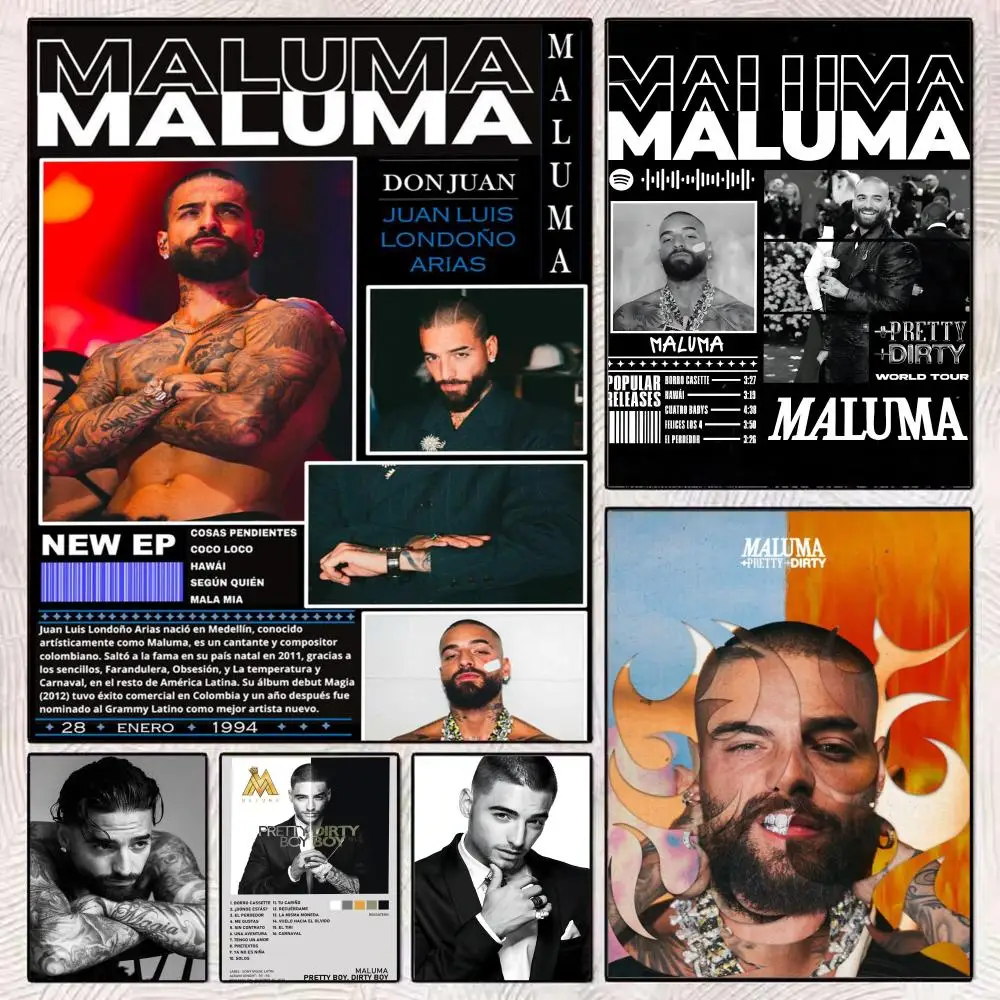 

M-Maluma Singer Poster HD Art Mural Wallart Poster Waterproof Vintage Print Decor for Home Decoration DIY Durable