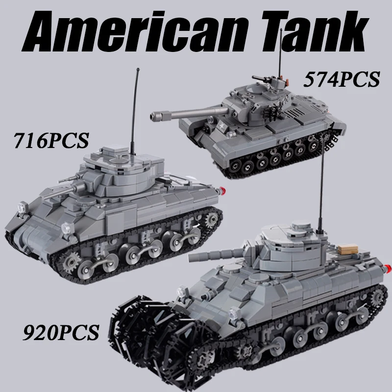 

WW2 Military US M4 Sherman Tank Building Blocks M26 Pershing Army Soldier Figures Weapon War Scene Model MOC Bricks Boy Toy Gift