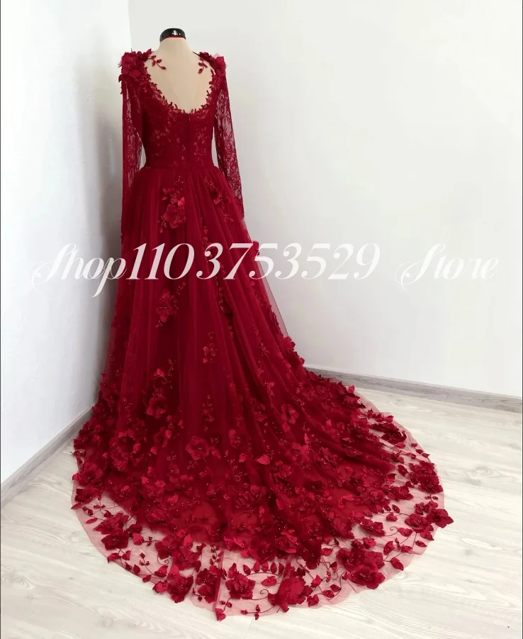 Matrimonio gotico rosso Dreamy Abito in pizzo floreale 3D Sweetheart Trailing Vampiro Personalizzato Guerra civile Abiti da festa vittoriani