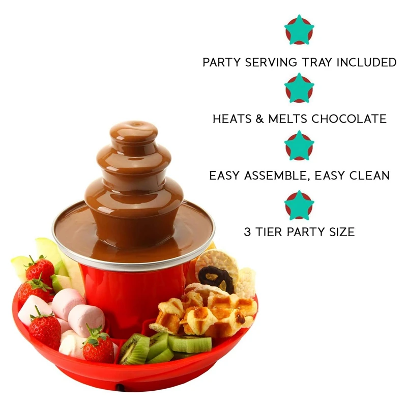 Chocolate Fountain Mini Fondue Set With Serving Tray Included,Electric 3-Tier Machine With Hot Melting Pot Base.EU Plug Durable