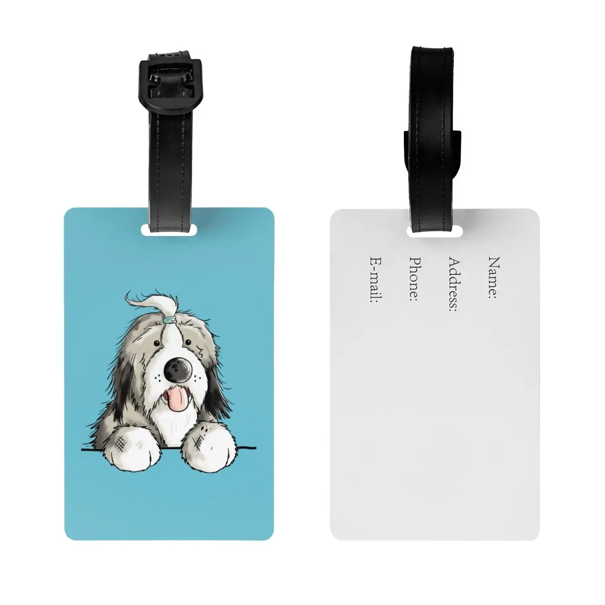 Happy Bearded Collie Dog Bagage Tag, Animal de compagnie, Bagages, Couverture de confidentialité, Étiquette d'identification