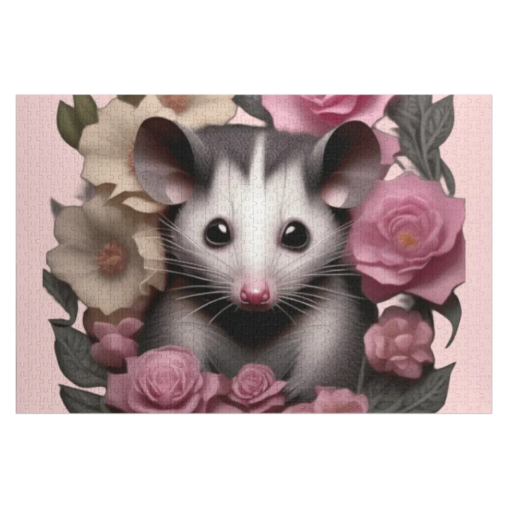 

Милый пазл с изображением опоссума и цветочным узором, персонализированный подарок с фотографией, игра для детей и взрослых, деревянный пазл с животными