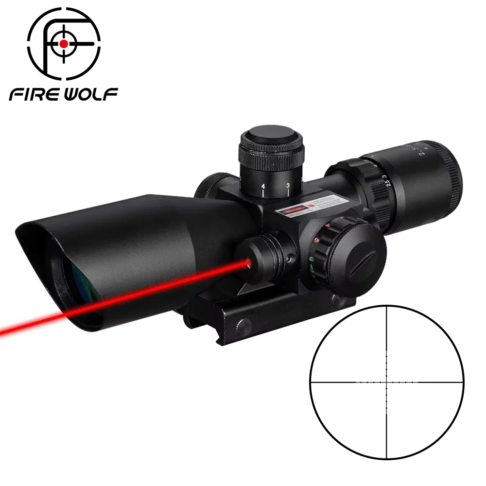 2.5-10X40 Illuminated Tactical Bevel Riflescope with Red Green Mil Dot Cross Laser Hunting Scope