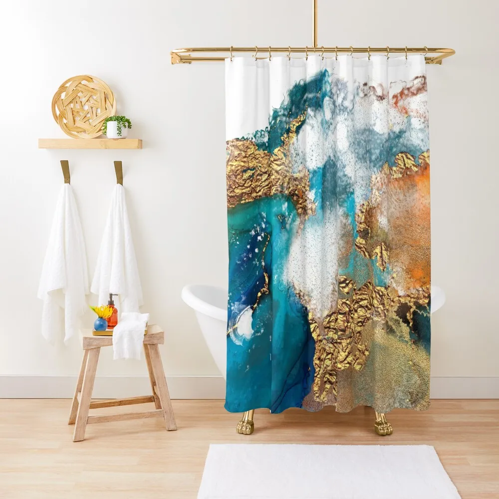 

Glamorous gold and blue ink Faux marble texture Shower Curtain Set For Bathroom For Shower Modern Showers For Bathroom Curtain