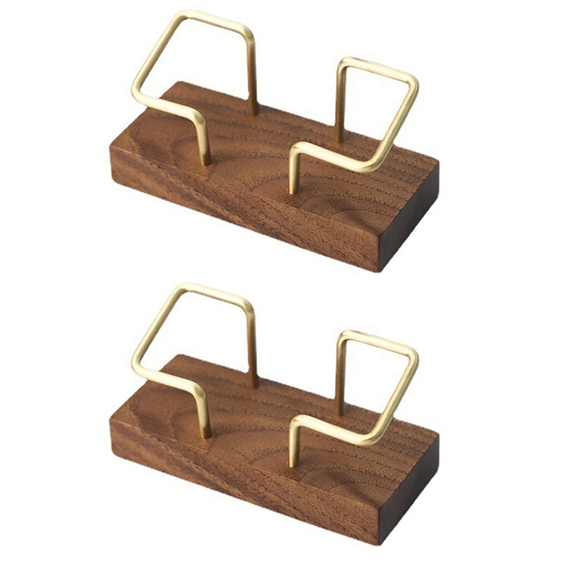 

2X Walnut Brass Business Card Holder Wooden Business Card Holder Metal Business Card Rack Solid Wood Card Note Box