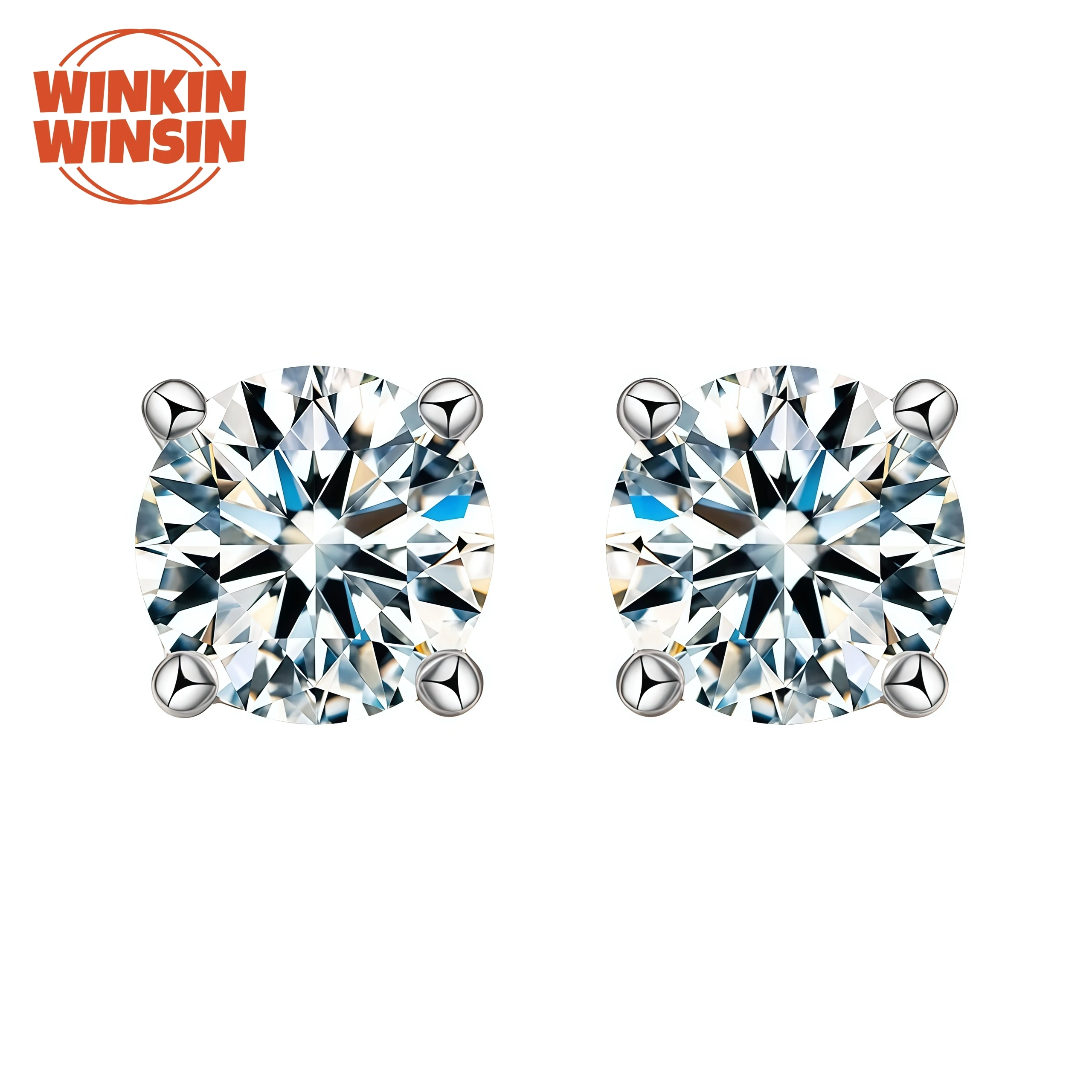 

Winkin Wins Fashion S 925 Sterling Silver Luxury Brand Designer Women Moissanite Gemstones Ear Nails Four Claw Ear Nails Jewelry