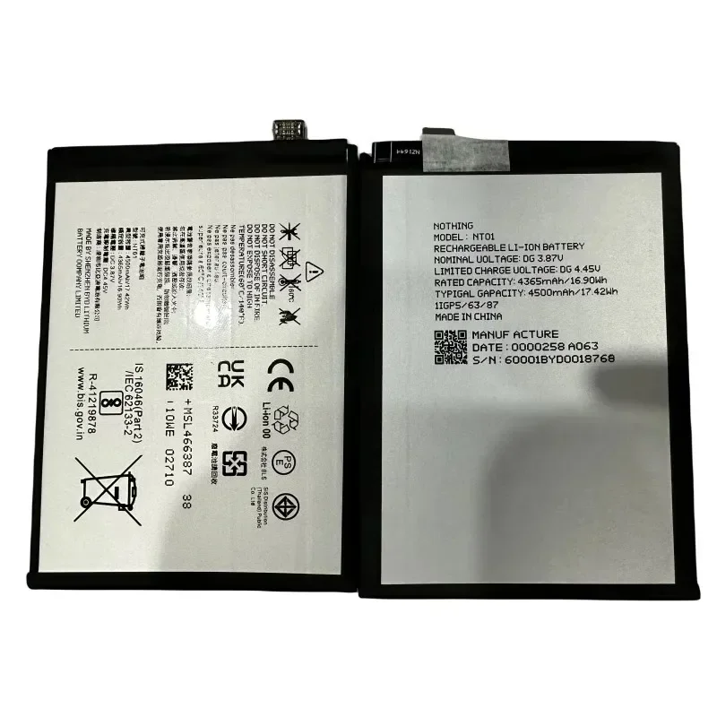 New NT01 3.87V 4500mAh High Quality Mobile Phone Battery for Nothing Phone NT01 1 One Rechargeable Lithium Batteries