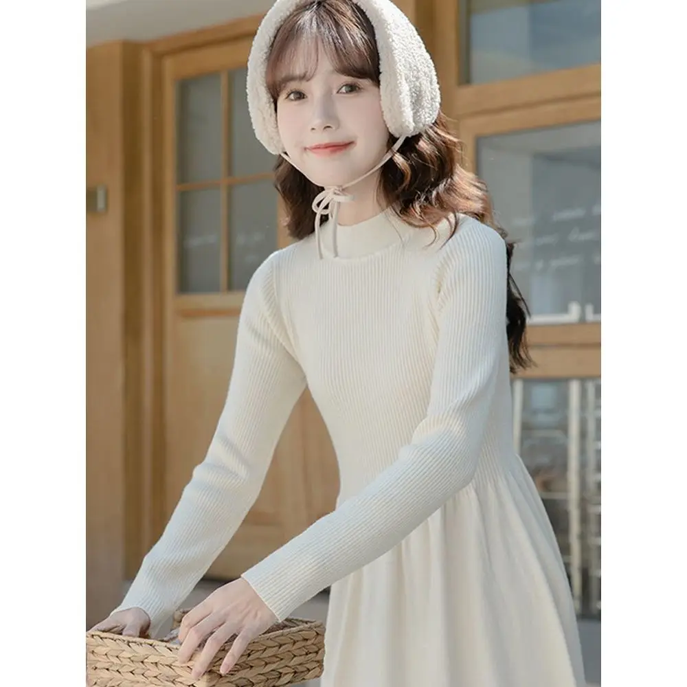 

Knee Length Pullovers Elegant Sweaters Jumpers Women Vintage Fitted Basic Harajuku Motherly Mock-Neck Sueter Raw Daisy All-Match