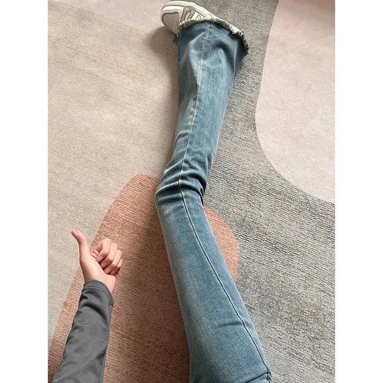 

High Waist Bell Bottom Jeans Women's Autumn Winter plus Size Slimming Straight Leg Long Pants American Style Cotton Stretch D...