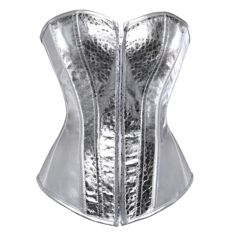 Sapubonva corset bustier top women vintage style gold silver overbust corset leather nightclub sexy korsett lingerie strapless