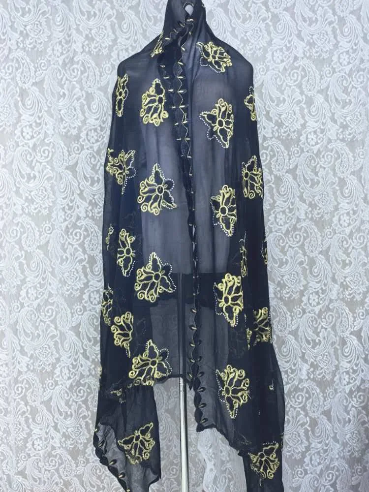 Schal Muslimische Afrikanische Tücher Chiffon Gute Qualität 2026 Neueste Afrikanische Muslimische Islamische Hijab Dubai Stickerei Schal Kashkha Dubai – Detail 24