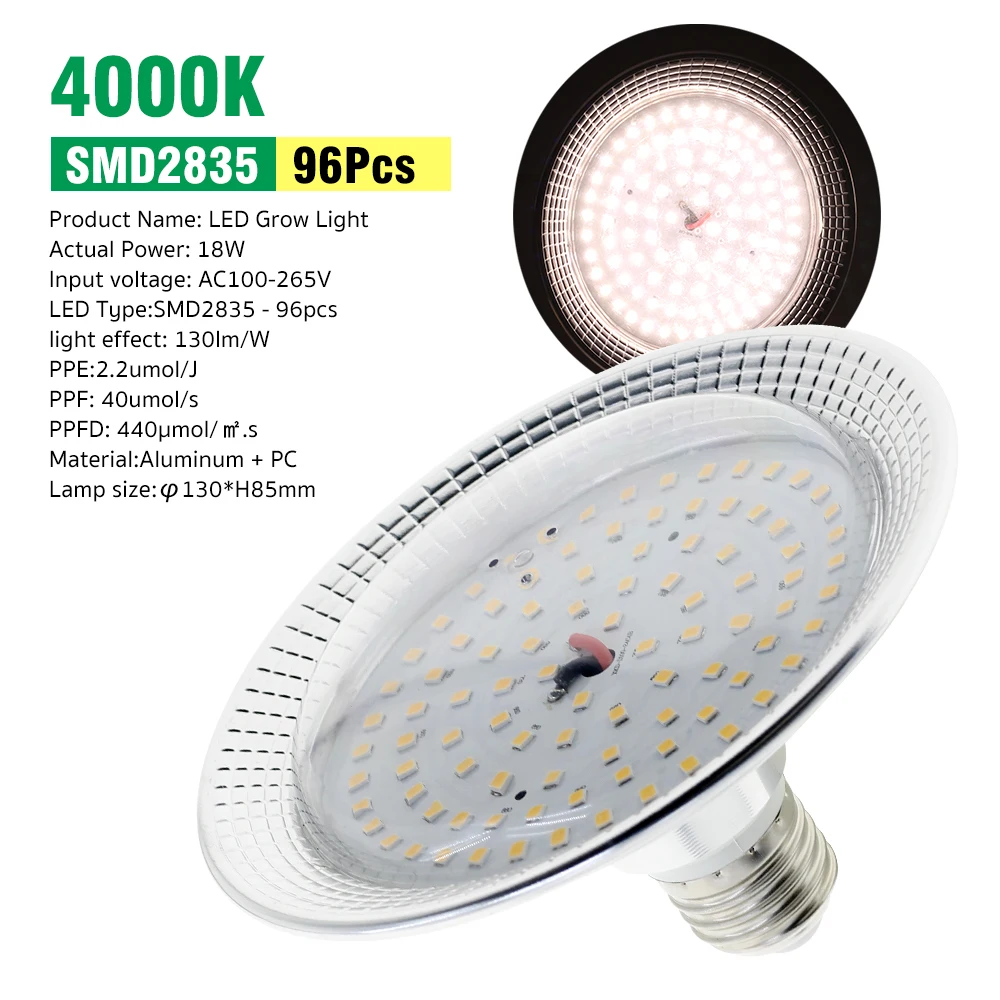 E27 18W Full Spectrum Led Grow Light Sunlike Phytolamp Bol Voor Planten Bloemenkas Tent Hydrocultuur