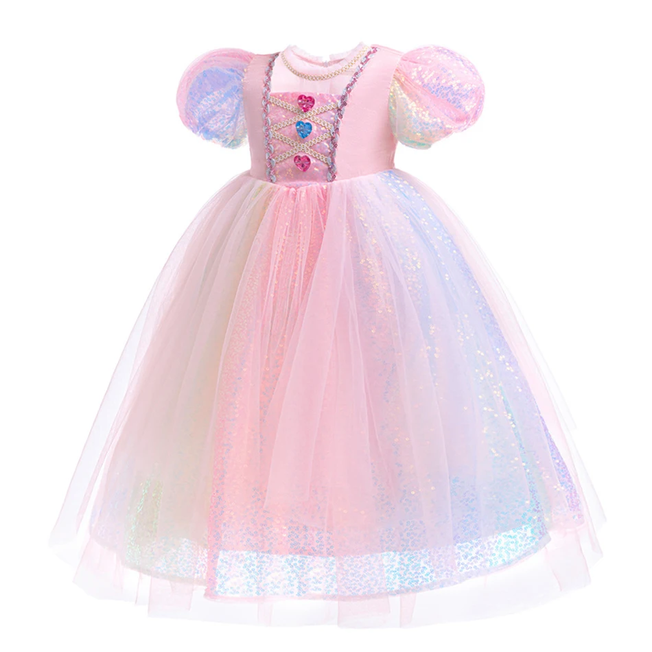 Children Princess Girls Unicorn Dress Girls Birthday Party Outfits Pastel Tulle Carnival Halloween Cosplay Costume Elegant Gown